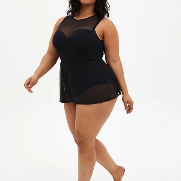 NWT Torrid Black Mesh Peplum Overlay Swimsuit Size 3 - Picture 3 of 7
